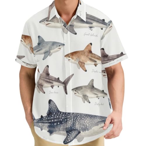 Chemise légère homme imprimé requins manches courtes de plage S