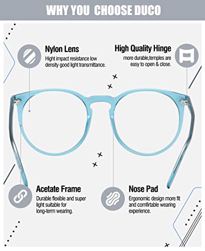 Image of DUCO Retro Round Blue Light Glasses For Men Women Blue Ray Blocking Glasses Computer Gaming Glasses Nylon Lens Acetate Frame Green 8301