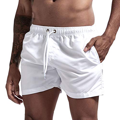 Onsoyours Herren Badehose Block Swim Shorts Badeshorts, Männer-Badehose in vielen Farben, Größen XS - 5XL Weiß M