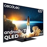Cecotec Televisor QLED 65” Smart TV V1+ Series VQU11065Z+S. 4K UHD, Android 11, Sin Marco, Peana, Dolby Vision y Atmos, HDR10, Wide Color Gamut 96%, 2 Altavoces 12W y Subwoofer 12W, 2 Mandos, 2023