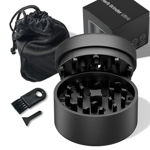 Grinder metal Premium ULTRA SE 100% Aluminio Aeronáutico Anodizado | Sistema sin Rosca Quick Connect con poderosos Imanes N52 y Sistema POM de rotación | Molinillo manual hierbas y especias (Negro)