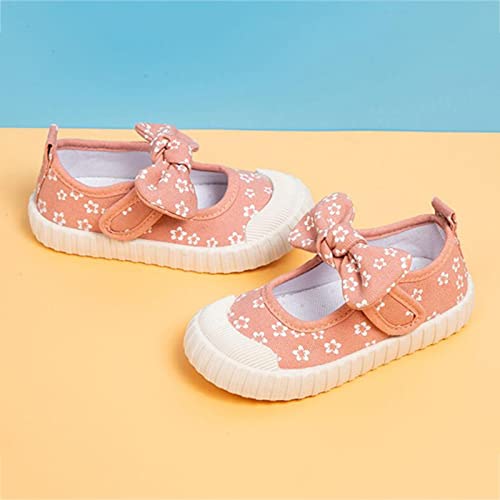 Rubber Sole Toddler Child Floral Printed Canvas Outing Baby Bow Kids Shoes Boy Dress Shoes Size 3 (Pink, 6-6.5 Years)3