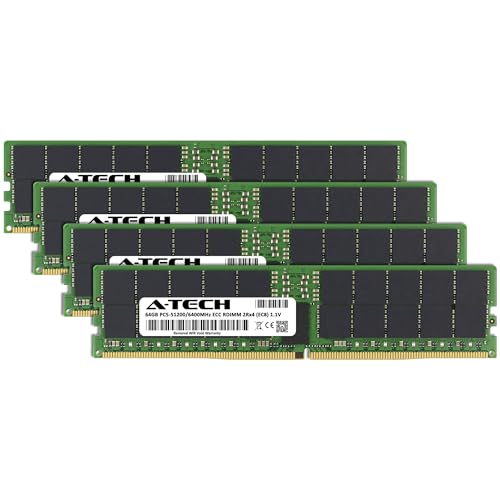 Image of A-Tech 256GB Kit (4x64GB) DDR5 6400MHz PC5-51200 ECC RDIMM 2Rx4 (EC8 10x4) Dual Rank 1.1V ECC Registered DIMM 288-Pin Server RAM Memory Upgrade Modules (A-Tech Enterprise Series)