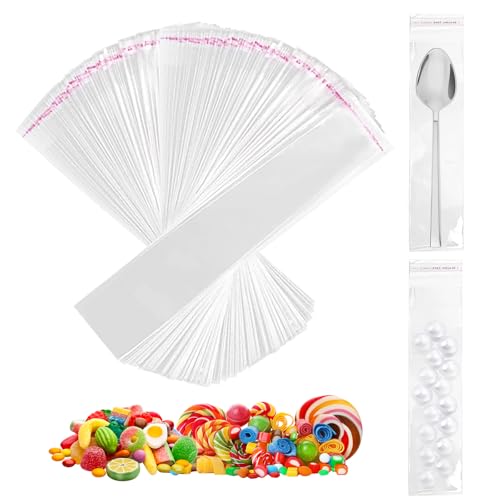 200 peças sacos celofan transparente, 25 x 5 cm sacos de celofan autocolantes, sacos para carros, sacos de celofane transparentes de plástico, para jóias, presentes e doces