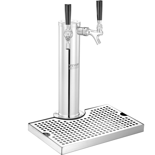VEVOR Kegerator-Turm-Kit, Bier-Umrüstsatz mit zwei Zapfhähnen, Bier-Turmspender aus Edelstahl mit Doppelmessgerät W21.8-Regler und A-System-Fasskupplung, Bier-Tropfschale für Partys zu Hause