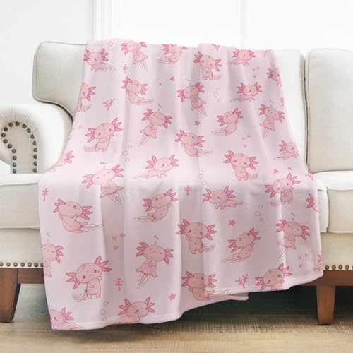 Levens Axolotl Blanket Gifts for Girls Women Kids Soft Lightweight Cute Axolotl Plush Gifts Throw Blanket for Animals Fish Decor Lovers 60x50 Salamander Flannel Blankets for Couch Bed Chair