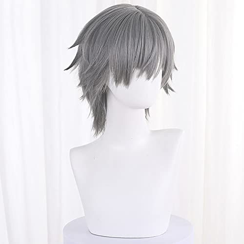 Image of Anime Gray Short Wigs Men Straight Wig with Bangs Women COS Game M!Trailblazer Wigs Halloween,Christmas,Comic con,Game Show,Party