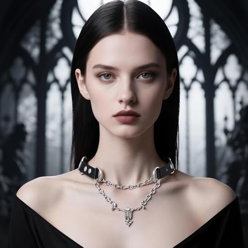 Gothic Skeleton Skull Choker Necklace Punk Captivity Skull Pendent Necklace Goth Grunge Emo Necklace Halloween Costume Accessories for Men Women3