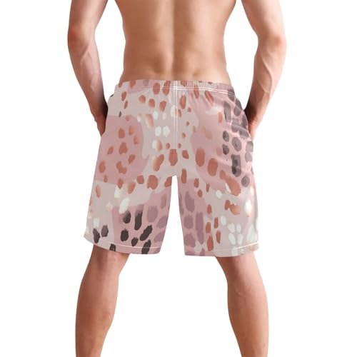 Pink Leopard Men's Sportwear Swim Trunks Quick Dry Board Shorts with Lining S B04011163