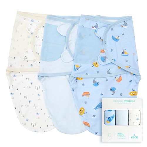 Image of Wowelife Baby Swaddle Sleep Sacks, 3-Pack Swaddles for Newborns, Baby Swaddles 0-3 Months, 100% Cotton Swaddle Infant Blankets for Boy Baby Essentials for Newborn, Light Blue