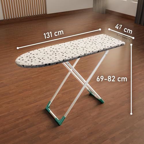 Image of OBBO Deluxe Heavy-Duty Wooden Ironing Board with Base | Large 122 x 47 cm Foldable & Adjustable Height | Heat-Resistant Iron Table for Home Use