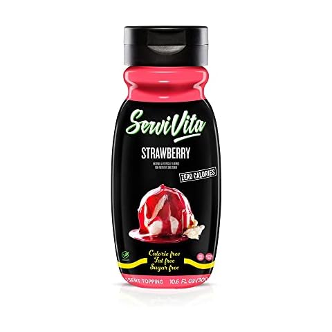 Sugar Free Strawberry Syrup Zero Calories and Fat Free, 10.6 FL OZ - No Sugar Strawberry Syrup Dessert Topping Gluten-Free, Non-GMO, Vegan and Keto Friendly - ServiVita Cover