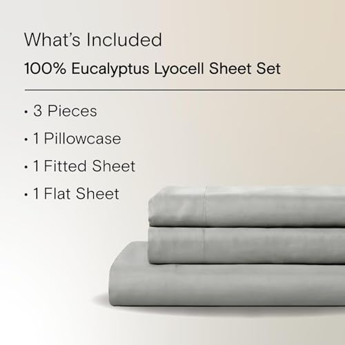Sijo AiryWeight Tencel Sheet Set, 100% Lyocell Derived from Eucalyptus, Buttery Soft, Architectural Digest 2022 Best Cooling Sheets Winner - 3pc - 1 Pillowcase 1 Fitted 1 Top (Dove, Twin XL)