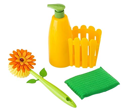 Vigar Flower Power Orange Sink Side Set with Soap Dispenser, 10-1/2-Inches, Orange, Green - Thumbnail 3