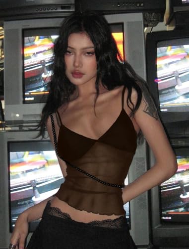 Image of Avidlove Bralettes for Women Mesh Tank Top Slim Y2K Camisole See Through Sheer Bralette Party Club Top