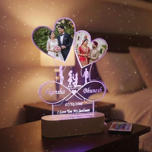 Image of Gift for Her as Personalized 3D Illusion Photo Multi Color Custom Acrylic Lamp Gift. 3D Night Light Gift for Wife. Custom Led Lamp Gift for Girlfriend