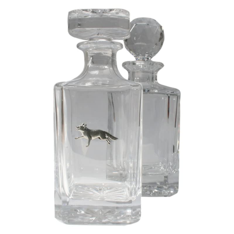 Fox Running Cut Crystal Glass Decanter & Golf Ball Style Stopper 142