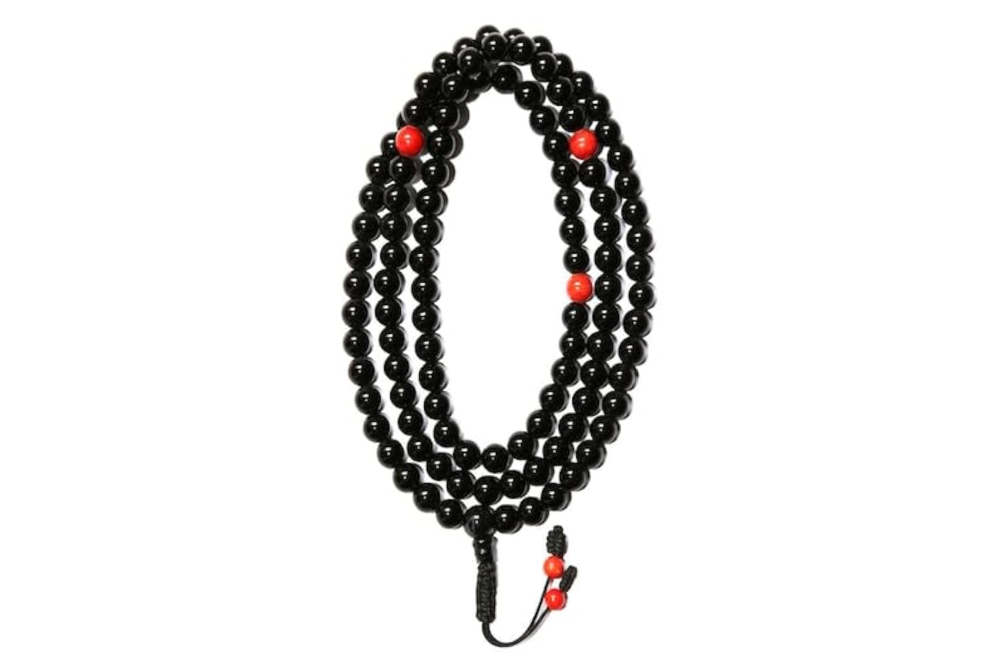 Natural Black Onyx with Red Stone 108+1 Beaded Prayer Mala Necklace