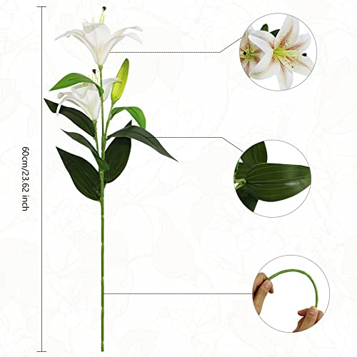 Olrla 60CM Long Artificial Lily 4PCS, toal 8 Blooming Flower Heads 4 Buds - Image 2