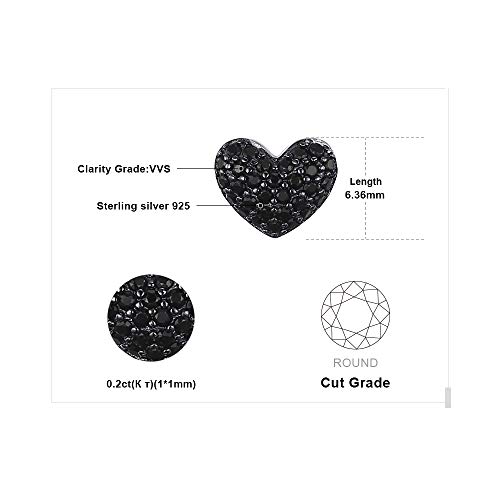 JewelryPalace Love Heart Genuine Black Spinel Stud Earrings for Women, 14k White Gold Plated 925 Sterling Silver Earrings for Women, Gemstone Jewelry Sets for Her2