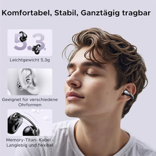 UGREEN HiTune S3 Bluetooth 5.4 Kopfhörer, Open-Ear-Clip Kabellose Kopfhörer mit 5,2g Lightweight, ENC Noise Cancelling für Anrufe, Deep Bass, 30h Playtime, USB-C Schnellaufladen und IPX5 Wasserdicht – Bild 3