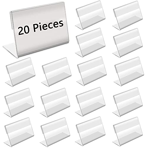 Portaetiquetas Transparente, 20 Piezas Forma de L Acrílico Soporte, Mini Soporte de Exhibición de Letreros, Soporte Acrílico de la Etiqueta, para Supermercado, Tienda Minorista, Hotel, Oficina