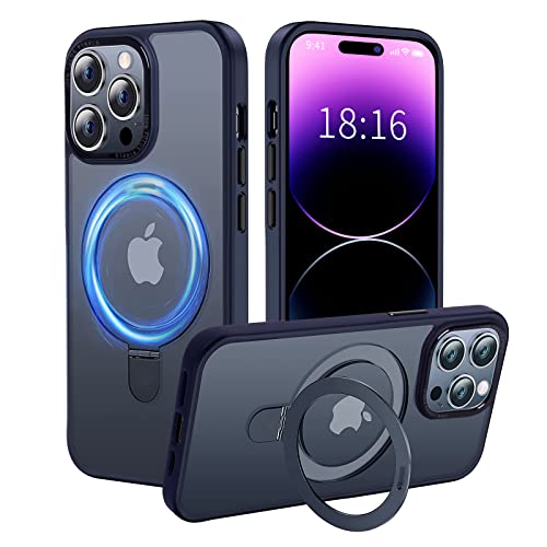 UCHUANG for iPhone 14 Pro Case with Magnetic Invisible Stand Cover Shockproof and Anti-Yellow Slim Thin Translucent Matte Protective Magsafe Case for Apple iPhone 14 Pro 6.1 inch - Navy Blue