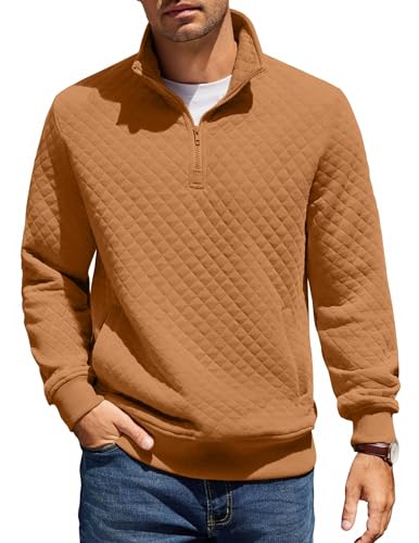COOFANDY Mens Quarter Zip Pullover Sweatshirt Casual Mock Neck Sweater 2026 | Long Sleeve, 1/4 Zip Quilted Pullover, Regular Fit, Warm Without Bulk, Fall Winter, Ideal For Golf Daily Wear