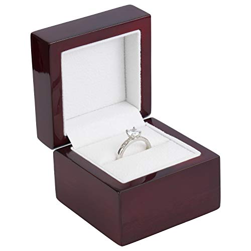 Noble Single Ring Piano Mahogany Wood Jewelry Box, with Two Piece Packer with Ribbon for Engagement, Proposal, Wedding Gift or Special Occasions