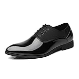 Zapatos de Vestir for Hombre con Cordones de Piel sintética, Dos Tonos, Patchwork, caña Baja, Suela de Goma, Resistentes y Antideslizantes, for Negocios(Negro,38 EU)
