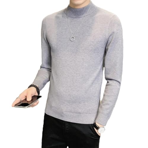 Dcvmvmn Men's Autumn/Winter Half High Collar Solid Sweater Men's Slim Fit Pullover Sweater Light Gray