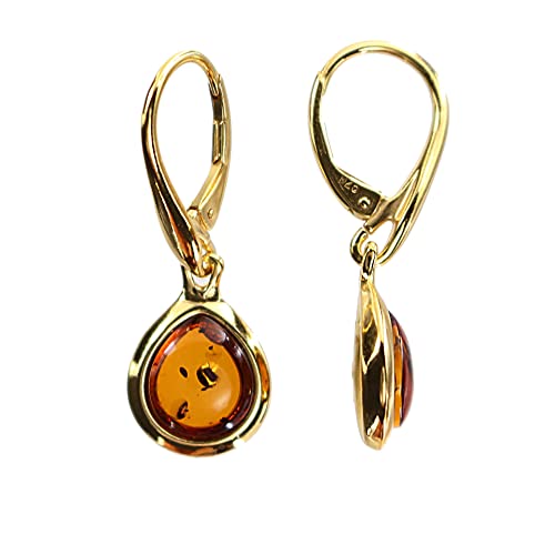 Bernstein Ohrringe, Ohrhänger mit Bernstein, gefasst in 925/000 Sterling Silber vergoldet