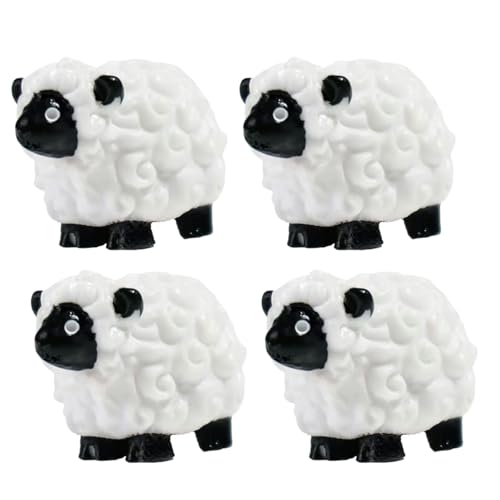 4 Pcs Mini Sheep Figurines – Tiny Resin & Plastic Sheep Statues for Fairy Garden, Micro Landscape, Cake Toppers, DIY Crafts, Indoor & Outdoor Decor, Farm Animal Ornaments, Gift for Collectors