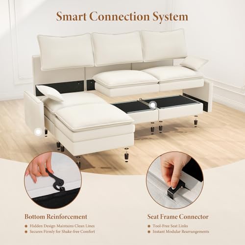 Image of Vesgantti Large Modular Sectional Sofa, Big Comfy Cloud Couch with Ottoman Deep Seat Chenille Cloud Sofa, 9 Seater Large Sectional Couches for Living Room, Bedroom and Apartment, Snow White