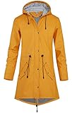 SWAMPLAND Damen PU Regenjacke Mit Kapuze Wasserdicht Übergangsjacke Regenmantel, Gelb mit Fleece, Gr.- 42 EU/ Large