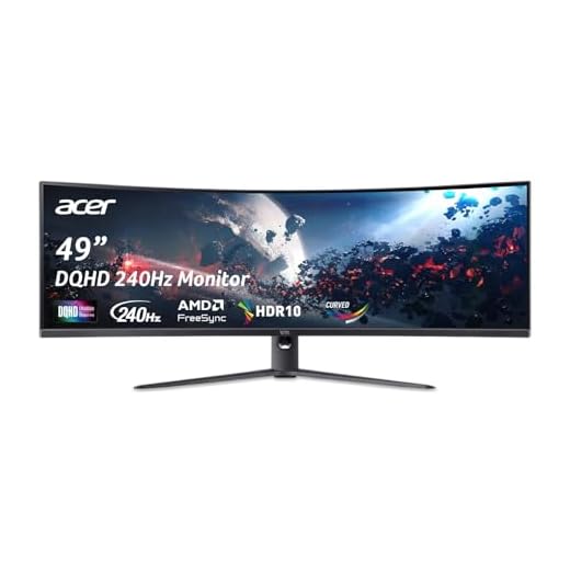 Acer Nitro 49” Gaming Monitor | UltraWide DQHD 5120 x 1440 | 1000R 32:9 Curved | AMD FreeSync | 240Hz Refresh Rate | 3ms (G to G) | 1 x Display Port 1.4 & 2 x HDMI 2.0 Ports | EI491CUR W3biiphx