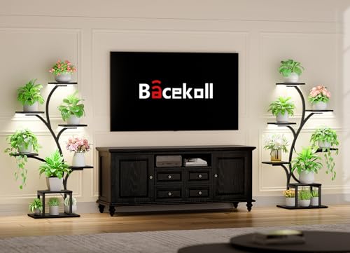 Image of BACEKOLL Plant Stand Indoor with Grow Lights, 7 Tiered Indoor Plant Shelf, 49 inch Corner Plant Stands for Indoor Plants, Metal Plant Flower Display Shelf, Tree-Shaped Plant Rack for Home, Black