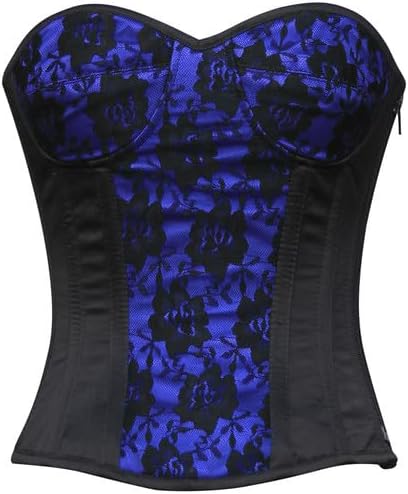 Gothic Corset Top for Women Black Blue Overbust Satin Bustier Lace Up Waist Cincher Costume Halloween Corset