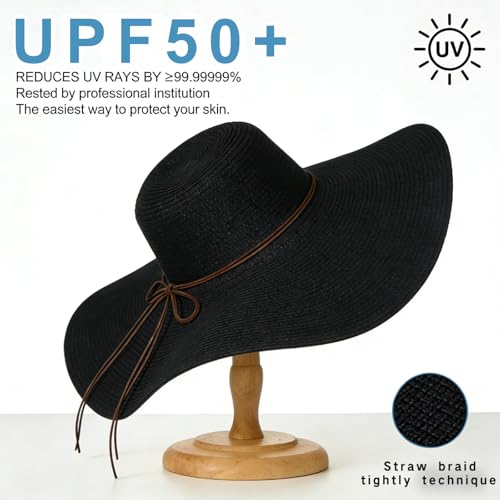 Sombrero de playa femenino de paja con ala ancha y plegable miniatura 2