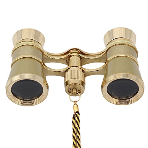 OPO Opera Theater Horse Racing Glasses Binocular Telescope Chain Necklace (Gold with Gold Trim) 3X25