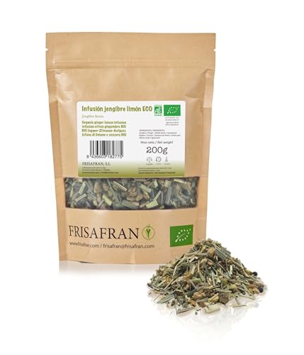FRISAFRAN | Infusión de Jengibre y Limón Ecológica 200g | Antiinflamatoria | ingredientes naturales | Vitaminico | Infusión Digestiva | Antioxidante | Té jenjibre limón | te jengibre | refresco