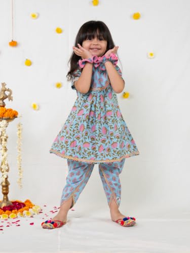 Image of POLKA TOTS Girls Cotton Kurta Dhoti Set | Traditional Ethnic Wear for Kids Girls | Festival Dress for Diwali Navratri Pooja Wedding Party | Indian Traditional Outfit for Girls | 6 Months - 8 Years