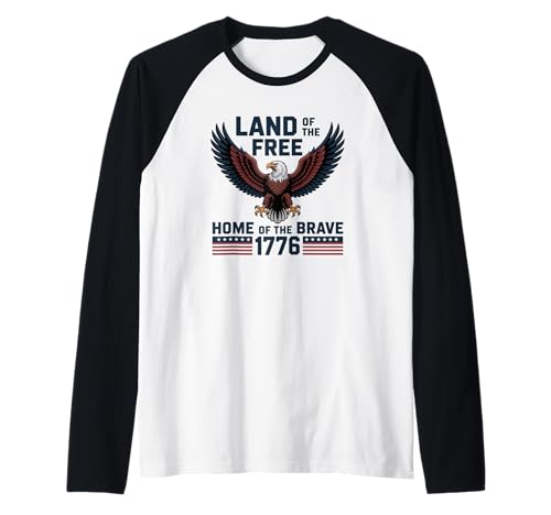 1776 USA Águila Tierra del Hogar Libre de los Valientes Patriótico Camiseta Manga Raglan