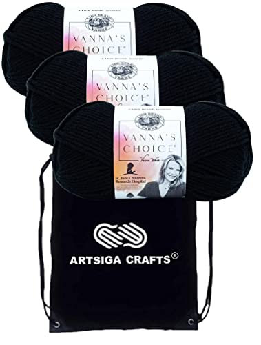 Image of Lion Brand Yarn Vanna'S Choice 860-153 Black | 3 Skeins, Same Dye Lot, Project Bag, CYC #4 Worsted, 100% Acrylic, Ideal for Crochet, Knitting Blankets, Hats, Scarves