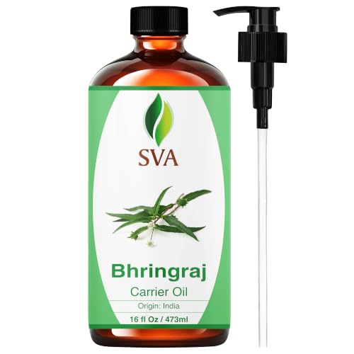 Image of SVA Bhringraj Carrier Oil, Huge Bottle, Large Size, 16 Fl Oz (473 ml) | Bhringraj Oil for Hair Care, Hair Oiling, Scalp Massage, Hair Oil Blends, Body Massage, Skin Care & DIY Beauty Recipes