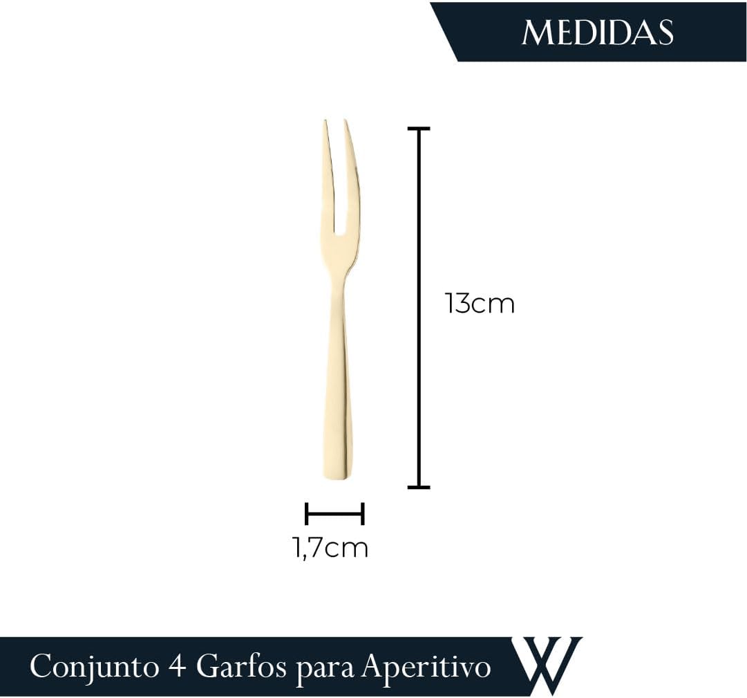 WOLFF - Conjunto 4 Garfos de Aço Inox para Aperitivo Dourado
