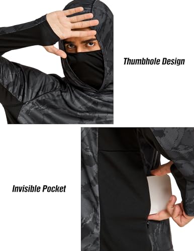 COOrun Men's Hooded Sun Shirts with Mask Fishing Shirts for Men Long Sleeve UPF 50 Rash Guards Cooling Hoodies Hiking Shirts4