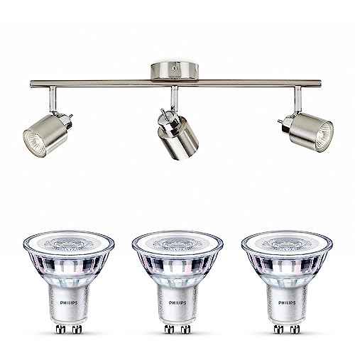 Philips Meranti Lámpara de techo (Cromo mate) - Luz blanca cálida - Foco de techo con 3 puntos de luz - GU10 - No regulable