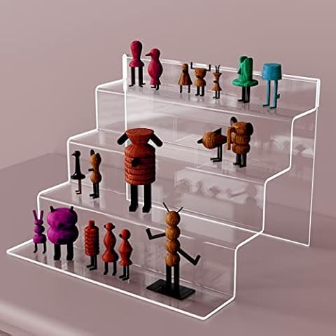 HOPEME Acrylic Display Stand, 4 Tier Clear Display Riser for Funko POP Amiibo, Steps Table Organizer for Perfume and Cupcake Dessert,12Inch 1Pack Cover