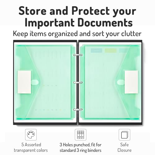 Forvencer Binder Pocket, 10 Pack Super Heavyweight Plastic Folders with Tight Closure, Binder Folders Side Loading, 3 Ring Binder Pocket, Binder Dividers with Pockets, Letter Size, Pastels Series